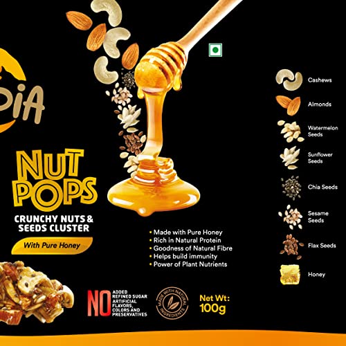 Eatopia Nut Pops Crunchy Nuts & Seeds Cluster - Pure Honey 100% Natural & Healthy Snacks - 100gms