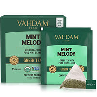 VAHDAM, Organic Mint Green Tea (15 Pyramid Tea Bags) USDA Certified, Non-GMO, 100% Natural Spearmint & Peppermint Leaves | Fresh Mint Green Tea Bags, Long Leaf Green Tea Leaves