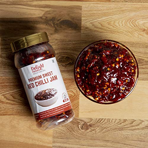 Delight Foods Rajasthani Marwari Pickles and Chutney | Achaar | Chatni | Premium Sweet Red Chilli Jam (Hot & Sweet Spread) 300g | No Onion | No Garlic