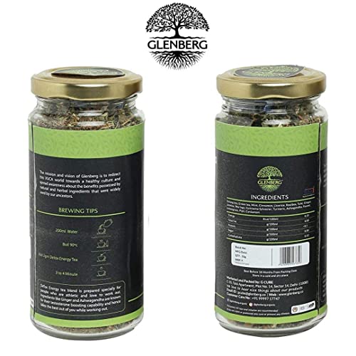 Glenberg Detox Energy Tea | Green Tea for Instant Energy with Ashwagandha and Mint | 50 Gm, 25 Cups