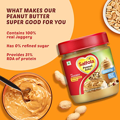 Saffola Peanut Butter with Jaggery | No Refined Sugar| Creamy| 24.3g Protein, 350g