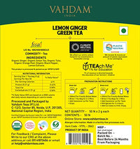 VAHDAM - Organic Ginger Lemon Vitamic C Rich Green Tea - 50 Tea Bags | 100% Natural | Certified Organic Detox Tea & Ginger Tea Aids Weight Loss