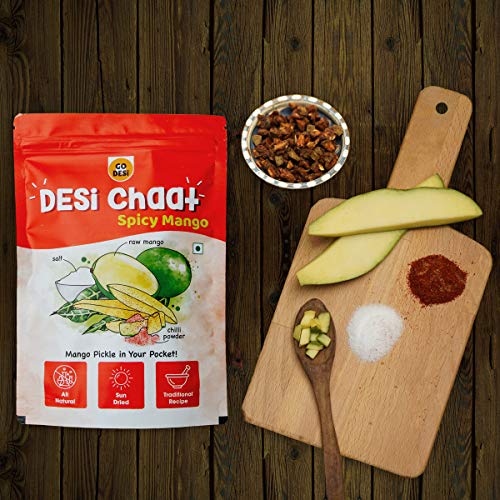 GO DESi - DESi Chaat Spicy Mango | Pack of 10 x 18g | Chatpata Mango | Mango Chaat | Sundried Mango | Mango Chips | Fruit Snacks