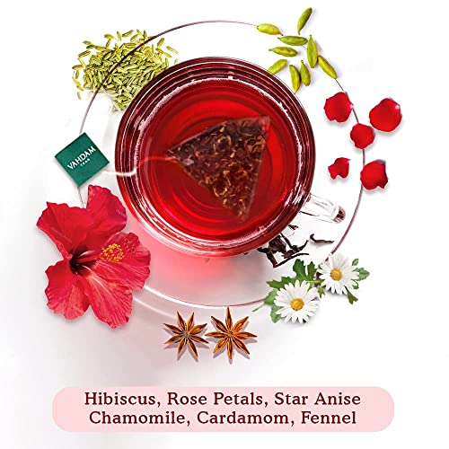 VAHDAM, Hibiscus Rose Herbal Tea- 15 Tea Bags | 100% Natural Ingredients | Calming Hibiscus & Fragrant Rose- Certified Organic | Nourishing, Hydrating, Alleviates Stress, Promotes Better Sleep