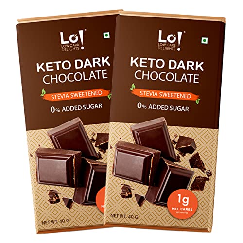 Lo! Foods - Dark Keto Chocolates - 80g | Stevia Sweetened | No Added Sugar | Only 1g Of Net Carbs Per Serving | Guilt Free Chocolate for Indulgence | Low Carb Keto Sweets - (40g x Pack of 2)
