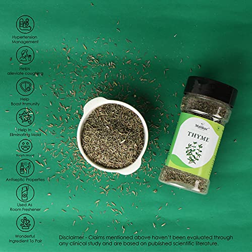 Malikaz' The Royale Taste Dried Thyme Jar, 25 g | Subtle | 100% Natural | No Additives | Easy to add Flavour and Depth to marinades, soups, stews, sauces, Stocks, etc |