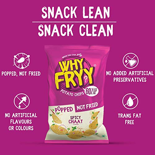 WhyFryy Popped Potato Chips I Low Fat Chips I Healthy Snacks I Not Fried I Diet Snacks I Spicy Chaat Flavour I 5 Packs (175g)