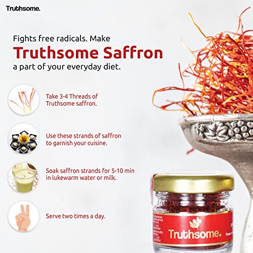 Truthsome Premium Saffron 100% Pure Natural Grade A+ with The Power of Antioxidants, No Chemicals, No GMO, 100 % Vegetarian, 100% Gluten Free, Spice, 1 g