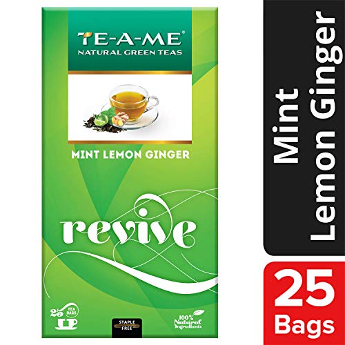 TE-A-ME Revive Mint Lemon Ginger Natural Green Tea, 25 Tea Bags