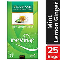 TE-A-ME Revive Mint Lemon Ginger Natural Green Tea, 25 Tea Bags