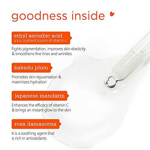 Plum 15% Vitamin C Face Serum with Mandarin for Glowing Skin with Pure Ethyl Ascorbic Acid for Hyperpigmentation & Dull Skin, Fragrance-Free, 20 ml