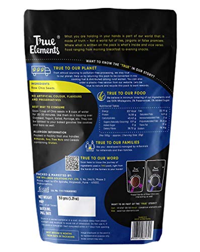 True Elements Chia Seeds for Weight Loss 150g - Diet Food | Healthy Snacks | Raw Chia Seed