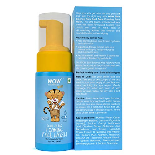 WOW Skin Science Cool Suds Foaming Face Wash with Aloe Barbadensis Leaf & Calendula Flower Extract - Tear Free - No Parabens, Sulphates, Silicones & Color - 100mL