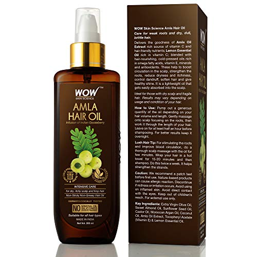 WOW Skin Science Amla Hair Oil - Pure Cold Pressed Indian Gooseberry Oil - Intensive Hair Care - Non-Sticky & Non-Greasy - No Mineral Oil, Silicones, Synthetic Fragrance - 200mL