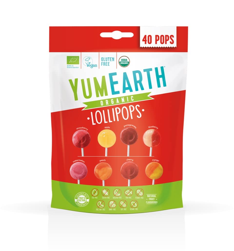 YumEarth Organic Pops Variety Pack, 40 Fruit Flavored Favorites Lollipops, Allergy Friendly, Gluten Free, Non-GMO, Vegan, No Artificial Flavors or Dyes