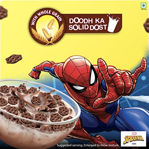 Kellogg's  Chocos Webs with Spiderman Cut Out Mask, with Whole Grain, High in Fibre, High in Calcium & Protein, with 10 Essential Vitamins & Minerals, Breakfast Cereals, 300g Pack