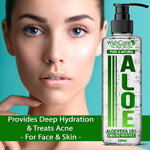 WishCare® Pure & Natural Aloe Vera Gel - 200 Ml - Enriched With Vitamin E - Multipurpose Gel for Skin and Hair