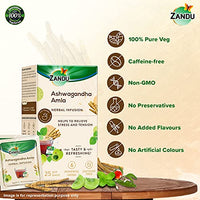 Zandu Ashwagandha Amla Ayurvedic Infusion, a Herbal Tea Enriched with 6 Ayurvedic Ingredients (Pack of 25 Tea Bags X 2)