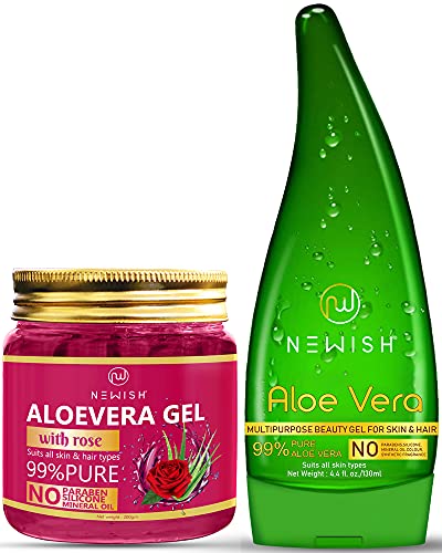 Newish® Aloe Vera Gel for Face and Hair | 99% Pure Aloe Vera With Vitamin E Gel For Skin and Hair Pack of 2