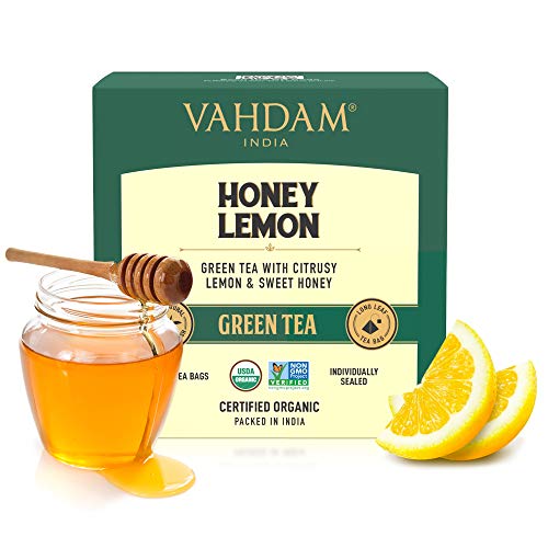 VAHDAM Organic Honey Lemon Tea (Vitamin C Fortified) - 15 Green Tea Bags | Green Tea with Tangy Lemon and Unprocessed Honey Flavour | USDA Certified