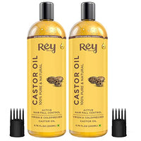 Rey Naturals Cold-Pressed, 100% Pure Castor Oil - Moisturizing & Healing, for Skin, Hair Care, Eyelashes (400ml) - (200ml x 2)