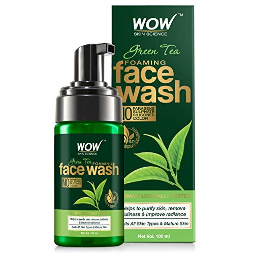 WOW Skin Science Green Tea Foaming Face Wash - With Green Tea & Aloe Vera Extract - For Purifying Skin, Improving Radiance - No Parabens, Sulphate, Silicones & Color - 100 ml