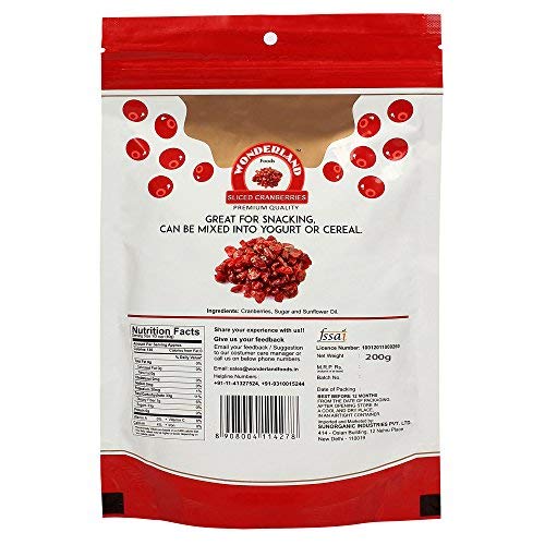 Wonderland Foods - Healthy & Tasty Californian Sliced & Dried Cranberry 200g Pouch