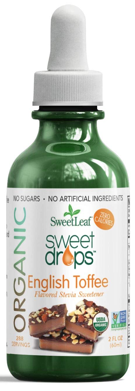 SweetLeaf Organic Sweet Drops English Toffee Flavored Stevia Sweetener, 2 Oz & Sweet Drops Liquid Stevia Sweetener, Vanilla Creme, 2 Ounce