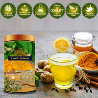 Exotic Aromas Turmeric, Tulsi & Ginger Green Tea (200G serves 100 cups), 100% Whole Leaf Green Tea for Health benefits