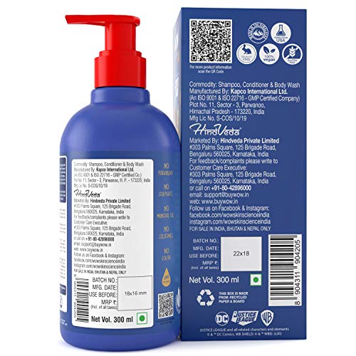 WOW Skin Science Kids 3 in 1 Wash - Shampoo + Conditioner + Body Wash - Blue Guardian Superman Edition - No Parabens, Color, Mineral Oil, Silicones & Sulphate - 300mL