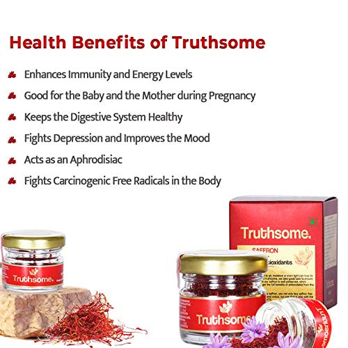 Truthsome Premium Saffron 100% Pure Natural Grade A+ with The Power of Antioxidants, No Chemicals, No GMO, 100 % Vegetarian, 100% Gluten Free, Spice, 1 g