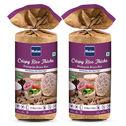 HAIM Organic Crispy Rice Thicks Wholegrain Brown Rice Cakes with Himalayan Salt & Black Pepper Pack of 2