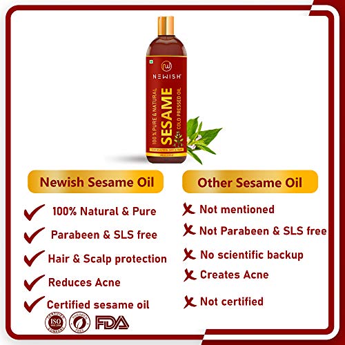 Newish® Cold Pressed Sesame oil for Hair, Skin and Massage (Til Ka Tel / Til Oil) 200ml