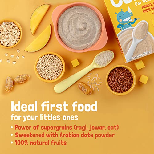Slurrp Farm Baby Cereal, Ragi, Rice and Mango with Milk, Instant Healthy Food, NO Sugar NO Salt, Made with Natural Grains and Dates Powder, 200 g