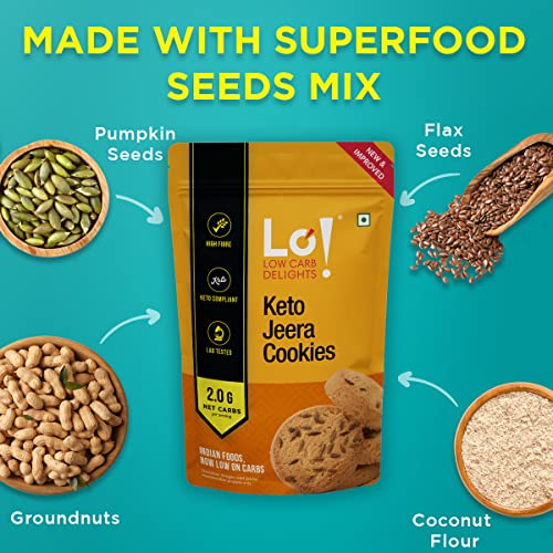 Lo! Low Carb Delights - Jeera Keto Cookies (200g) | All New Formulation | Stevia Sweetened | Authentic Flavor and Taste | Zero Added Sugar | 2g Net Carb | Keto Snacks for Keto Diet | Low Carb Diet Snacks