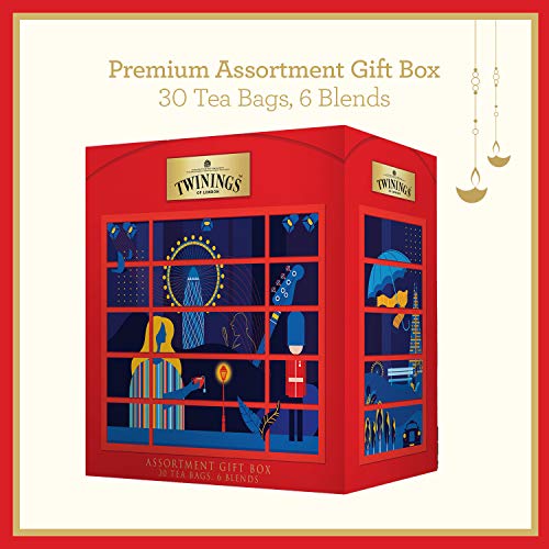 Twinings Tea Festive Gift Pack, 30 Sachets, London, 6 Blends, Earl Grey, English Breakfast, Pure Green Tea, Green Tea Lemon & Honey, Green Tea & Mint and Pure Camomile