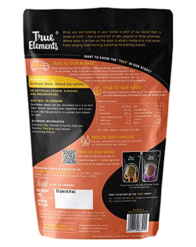 True Elements Roasted Sunflower Seeds 125g - Healthy Snacks | Sunflower Seeds for Eating | Fibre Rich