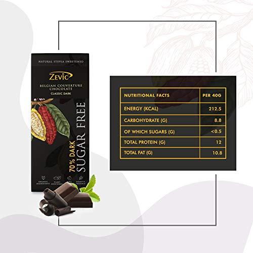 Zevic 70% Dark Belgian Sugar Free Keto Chocolate | Vegan | Diabetic Friendly | Healthy 40gm (Pack of 1)