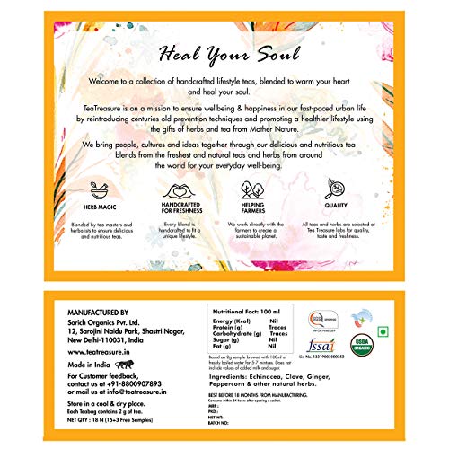 Tea Treasure Pure Chamomile, Calming and Soothing Sleep, for Stress & Anxiety, 18 Pyramid Bags