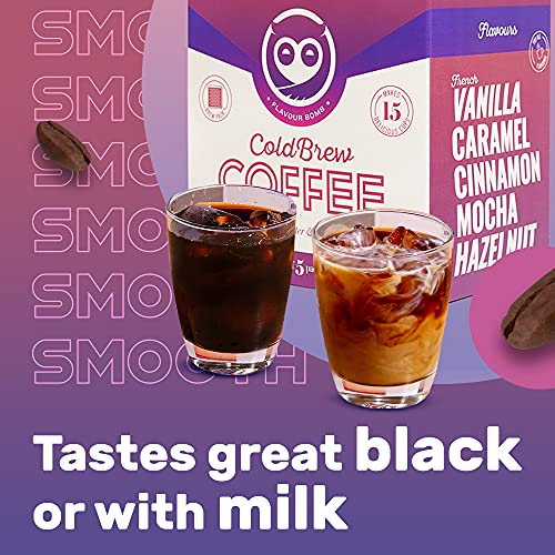 Sleepy Owl Cold Brew Pack Flavour Box | 5 Flavours | Set of 5 Brew Packs - Makes 15 Cups | 100% Arabica Coffee | 3 Step Cold Brew - No Equipment Required