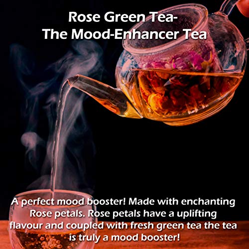 Exotic Aromas Rose Green Tea (200 G Serves 100 cups), with rose petals for good skin, hair, soothes menstrual cramps and weightloss