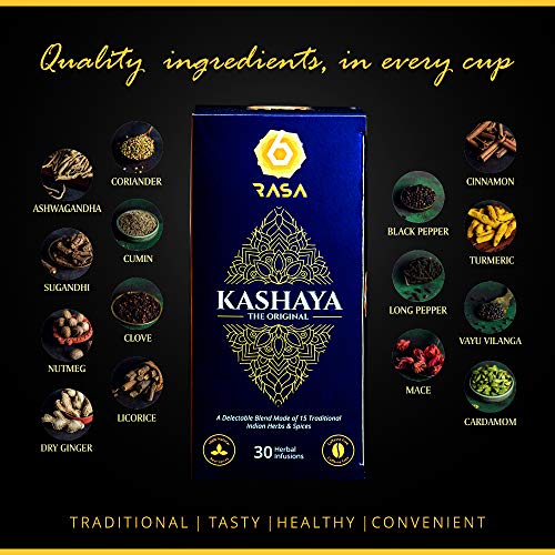 6rasa Kashaya - Herbal Tea | 15 Ayurvedic Spices Like Ashwagandha, Black Pepper, Cardamom, Turmeric | Kadha Mix | Caffeine Free | 100% Natural | No Added Sugar (2.5 g Each, 30 Dip Bags)