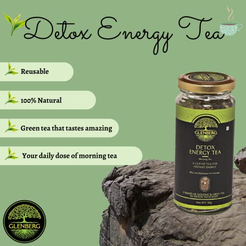Glenberg Detox Energy Tea | Green Tea for Instant Energy with Ashwagandha and Mint | 50 Gm, 25 Cups