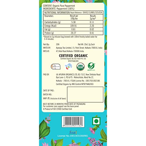 Typhoo Refreshing Organic Peppermint Tea with Pure Peppermint Tea Bags, 20N x 1.2g = 24g