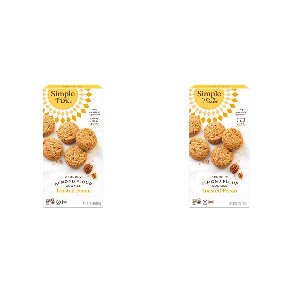 Simple Mills Almond Flour Crunchy Cookies, Toasted Pecan - Gluten Free, Vegan, Healthy Snacks, Made with Organic Coconut Oil, 5.5 Ounce (Pack of 2)