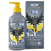 WOW Skin Science Kids 3 in 1 Wash - Shampoo + Conditioner + Body Wash - Caped Crusader Batman Edition - No Parabens, Color, Mineral Oil, Silicones & Sulphate - 300mL