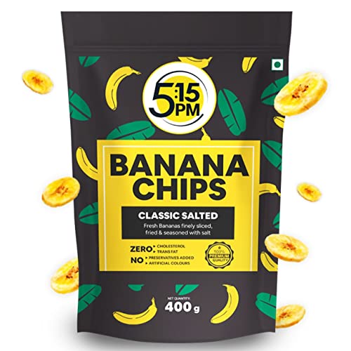 5:15PM Yellow Banana Chips Snacks - Fresh Crispy Banana Wafers Chips | Classic Salted Flavour – 400g Packet