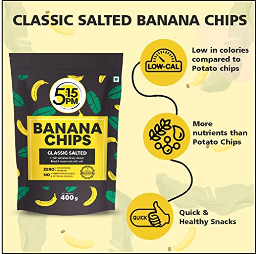 5:15PM Yellow Banana Chips Snacks - Fresh Crispy Banana Wafers Chips | Classic Salted Flavour – 400g Packet