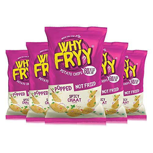 WhyFryy Popped Potato Chips I Low Fat Chips I Healthy Snacks I Not Fried I Diet Snacks I Spicy Chaat Flavour I 5 Packs (175g)