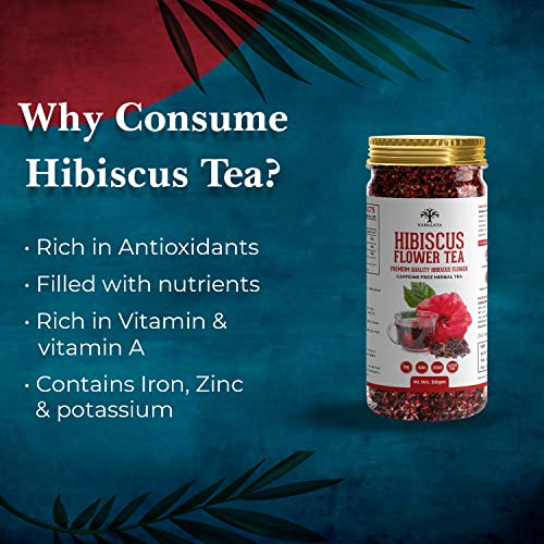 Vanalaya Hibiscus Tea For Glowing Skin, Weight loss Made with 100% Natural Hibiscus Petals (Pack Of 2x50g)